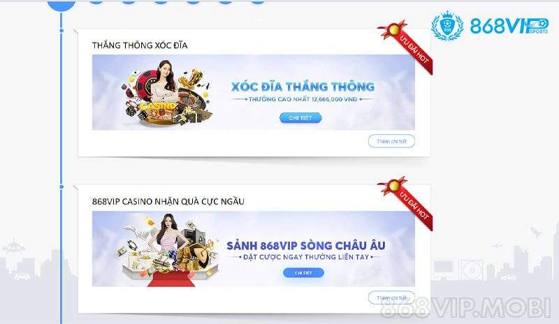 Nhà cái 868VIP cung cấp nhiều chương trình khuyến mãi hấp dẫn cho người chơi Nhà cái 868VIP cung cấp nhiều chương trình khuyến mãi hấp dẫn cho người chơi